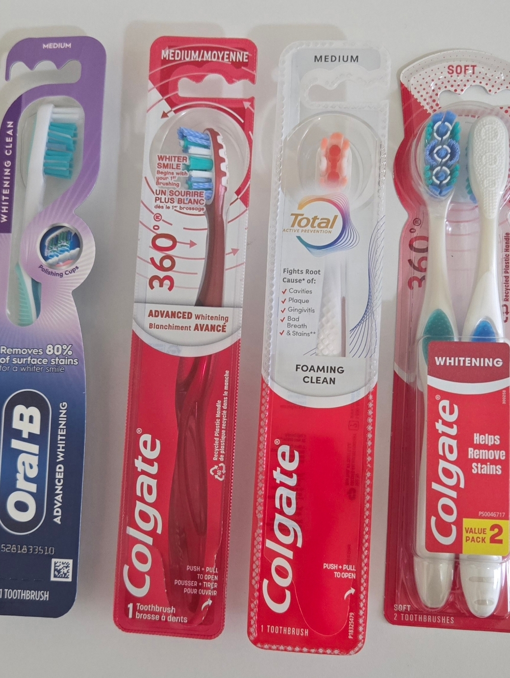 Whitening Toothbrushes Bundle-Assorted White/Blue/Green